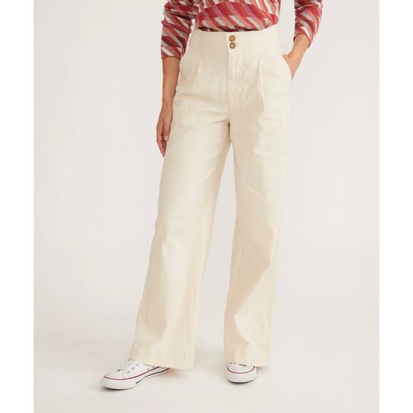 Marine Layer Flora High Waisted Wide Leg Trouser Pants Parchment Ecru Size 10 - Picture 3 of 16